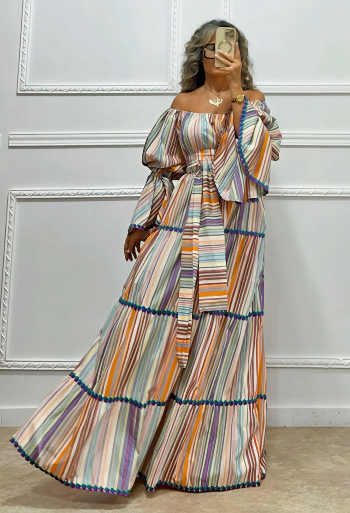 Maxi ριγέ φόρεμα πολύχρωμο
