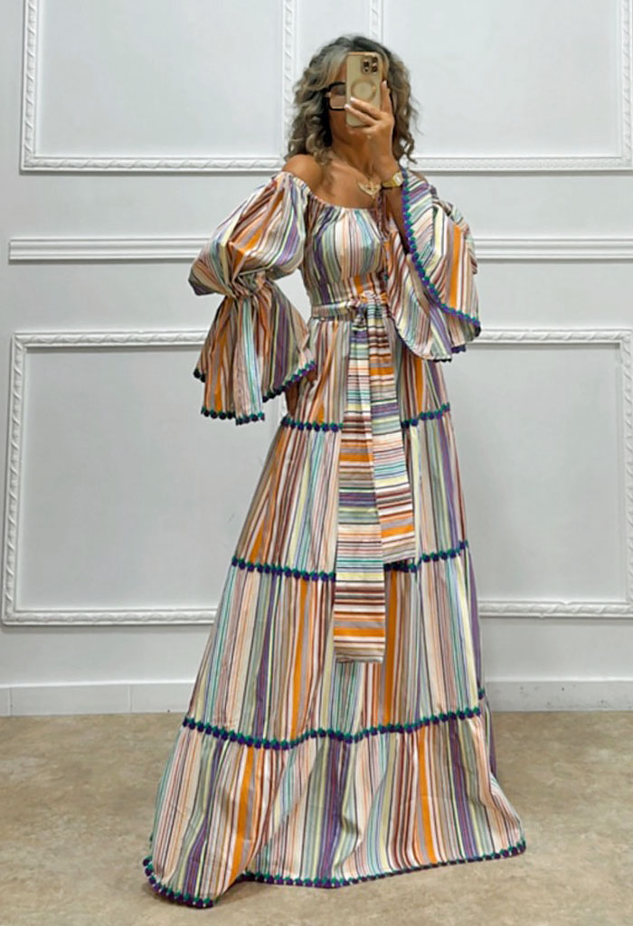 Maxi ριγέ φόρεμα πολύχρωμο