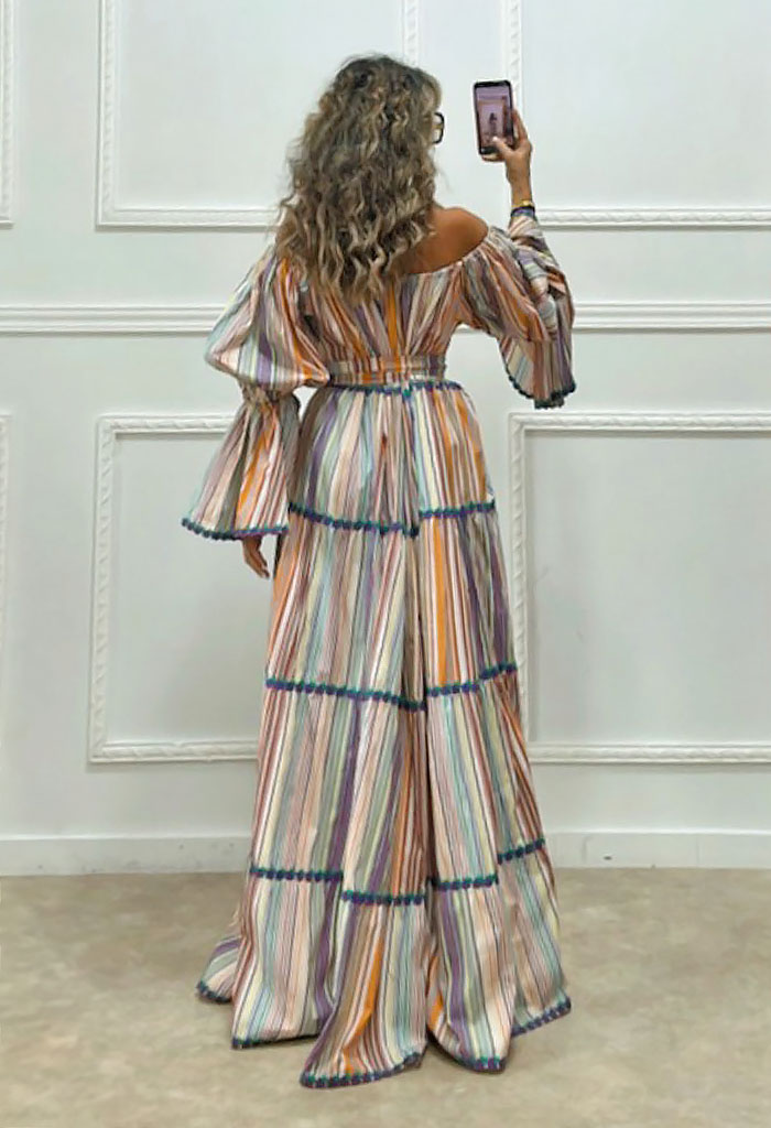 Maxi ριγέ φόρεμα πολύχρωμο