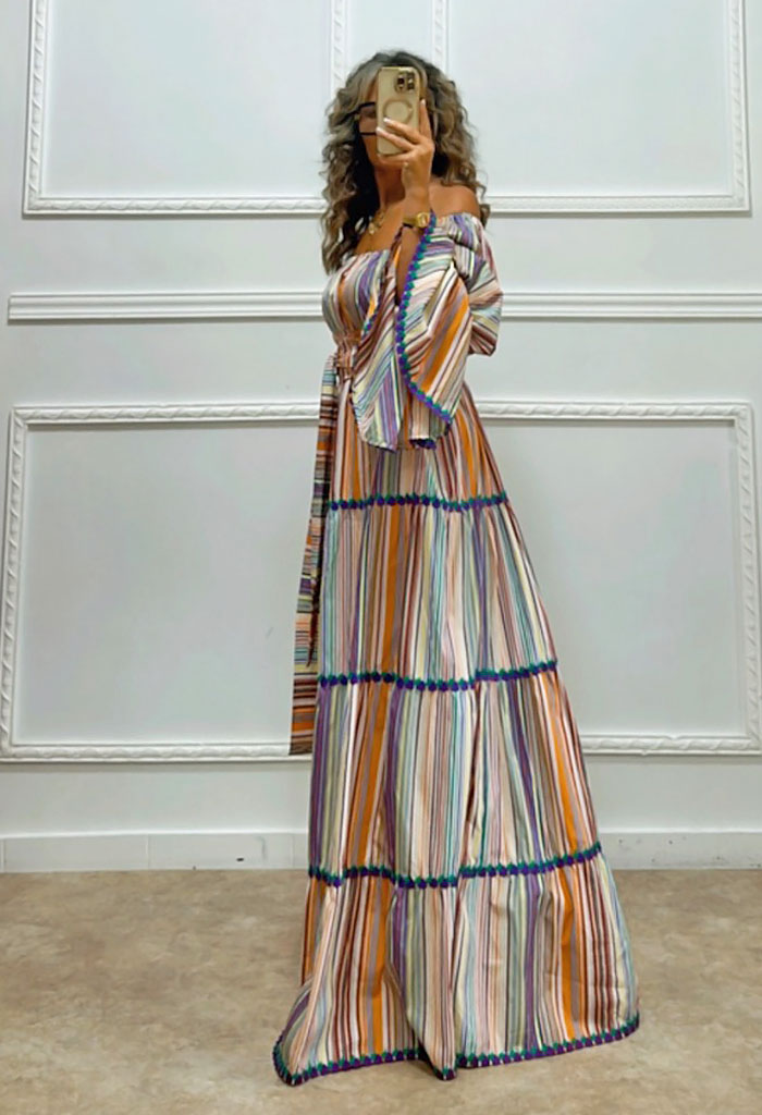 Maxi ριγέ φόρεμα πολύχρωμο