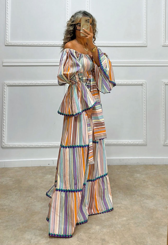 Maxi ριγέ φόρεμα πολύχρωμο