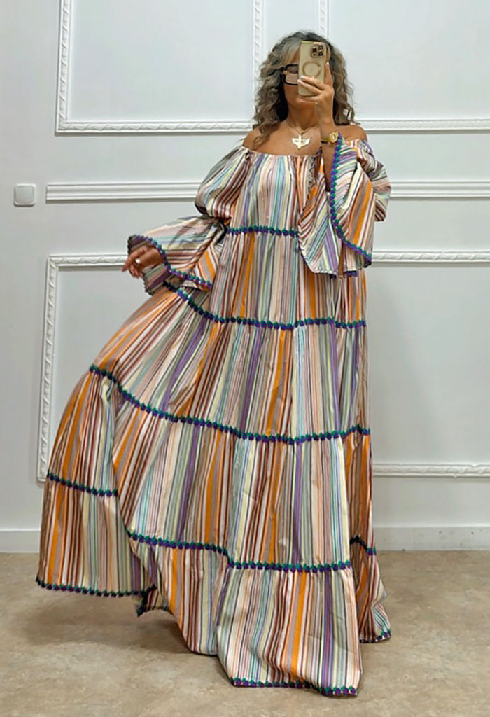Maxi ριγέ φόρεμα πολύχρωμο