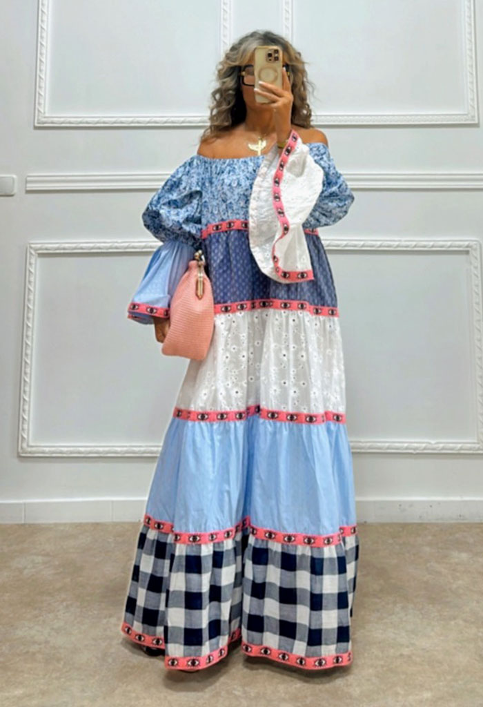 Μακρύ φόρεμα με λάστιχο στους ώμους