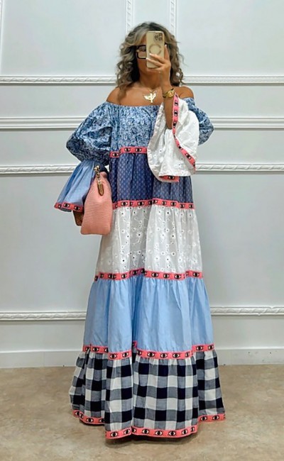 Μακρύ φόρεμα με λάστιχο στους ώμους