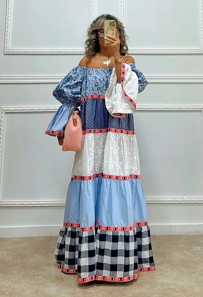 Μακρύ φόρεμα με λάστιχο στους ώμους