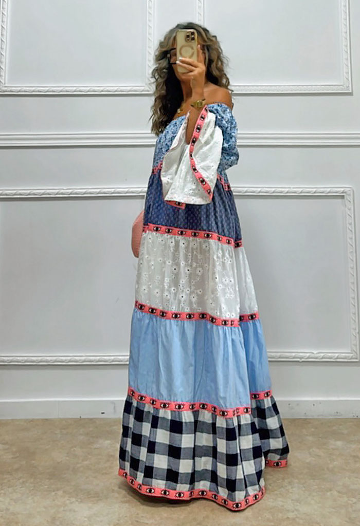 Μακρύ φόρεμα με λάστιχο στους ώμους