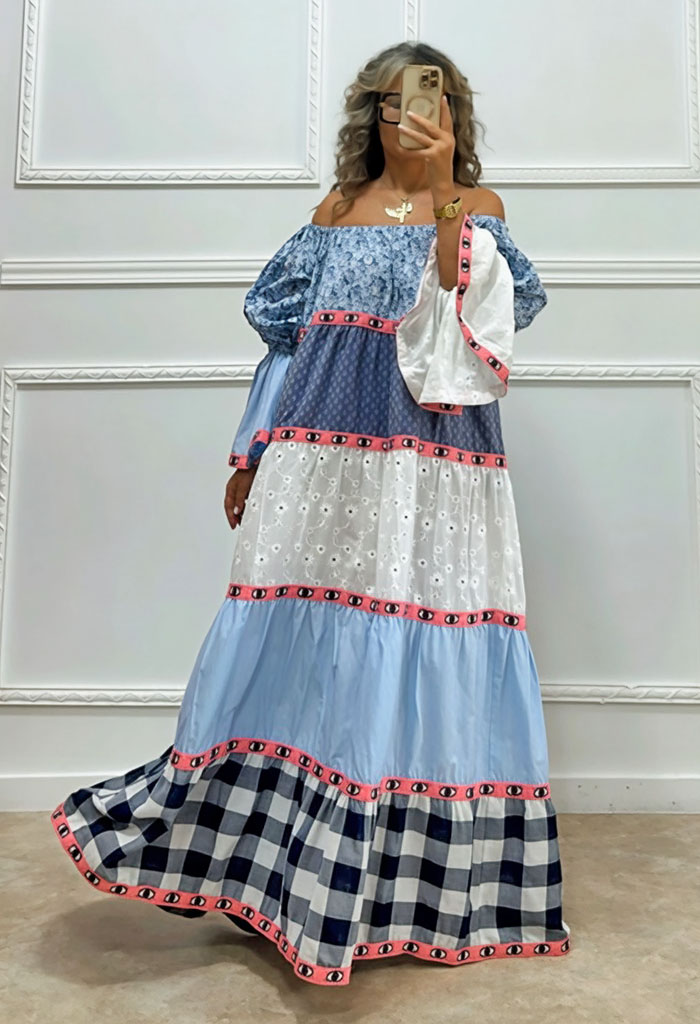 Μακρύ φόρεμα με λάστιχο στους ώμους