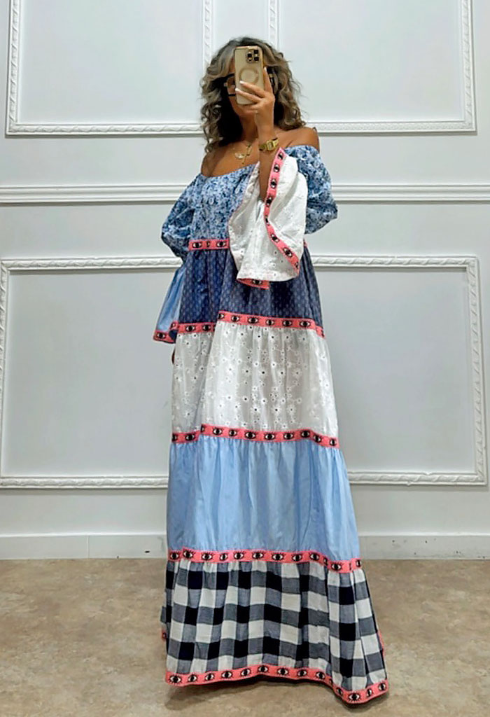 Μακρύ φόρεμα με λάστιχο στους ώμους