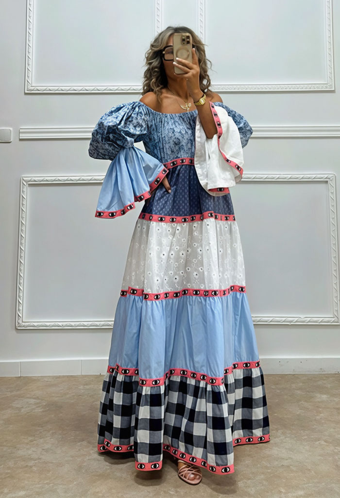 Μακρύ φόρεμα με λάστιχο στους ώμους