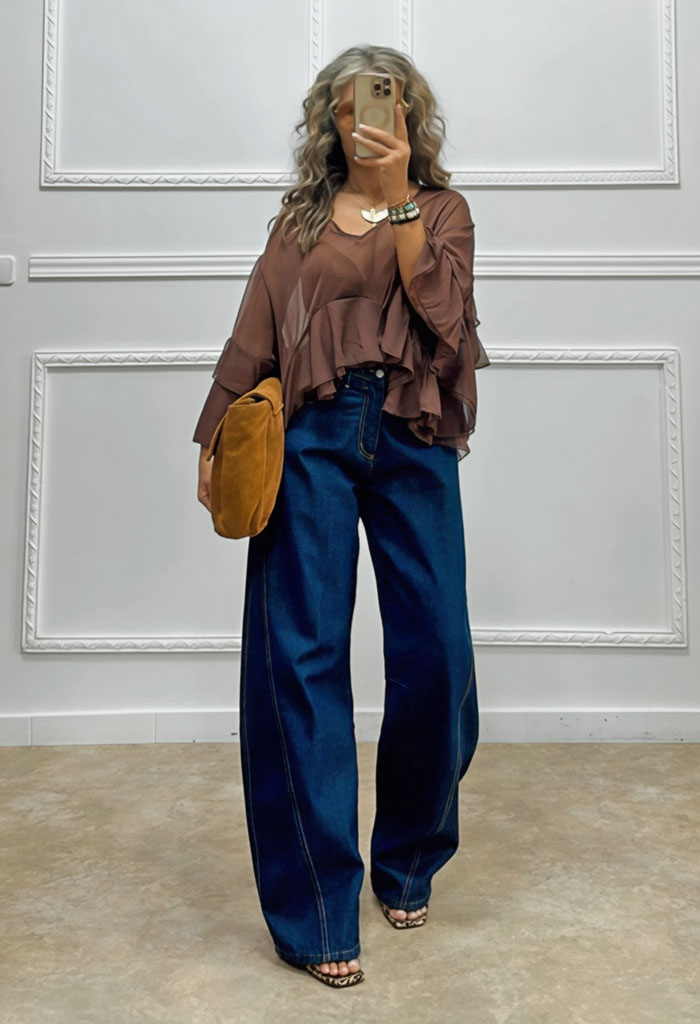 Barrel τζιν σκούρο μπλε