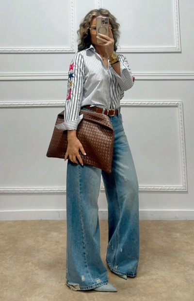 Πουκάμισο ριγέ με κεντήματα