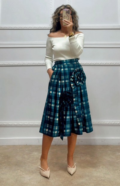 Midi καρό φούστα με λουλουδια