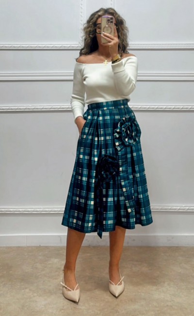 Midi καρό φούστα με λουλουδια