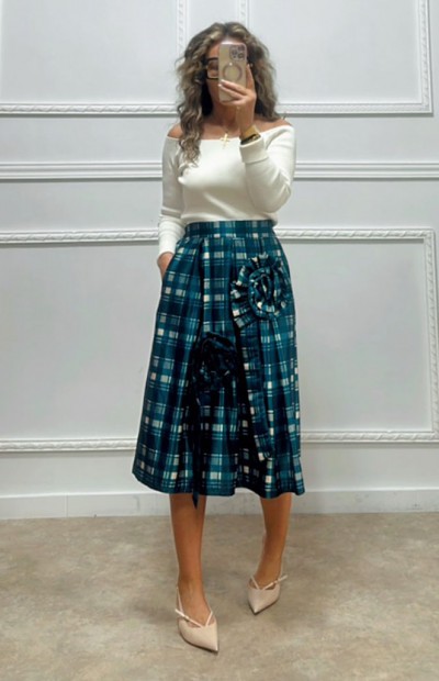 Midi καρό φούστα με λουλουδια