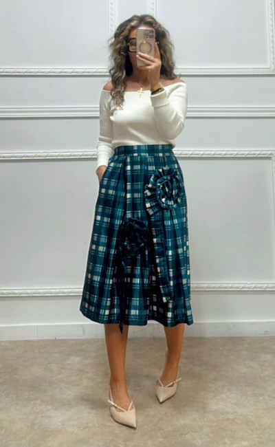 Midi καρό φούστα με λουλουδια