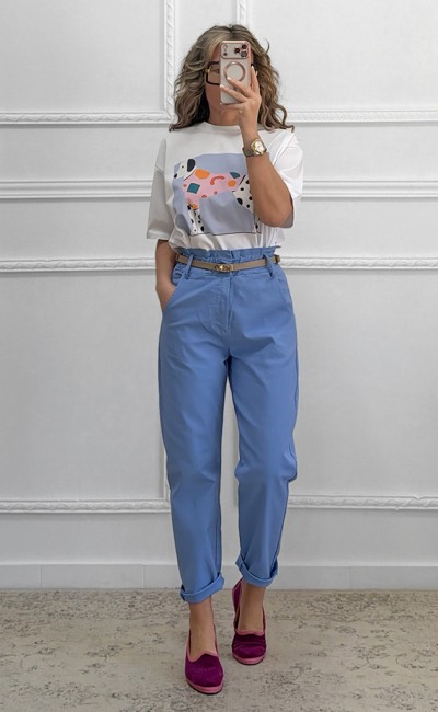 Mom fit παντελόνι baby blue