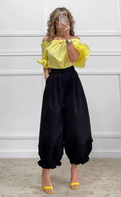 Μπλούζα με βολάν στο μανίκι κίτρινο