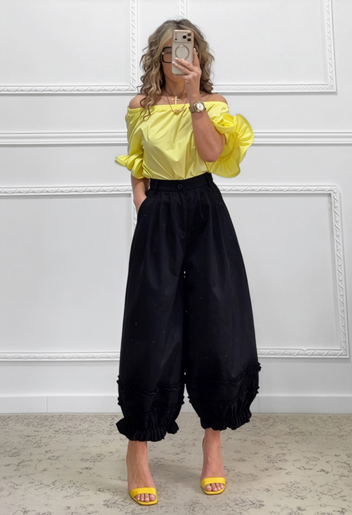 Μπλούζα με βολάν στο μανίκι κίτρινο