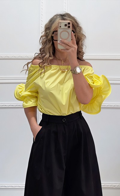 Μπλούζα με βολάν στο μανίκι κίτρινο