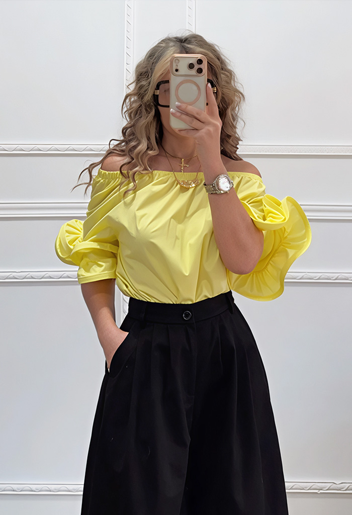 Μπλούζα με βολάν στο μανίκι κίτρινο
