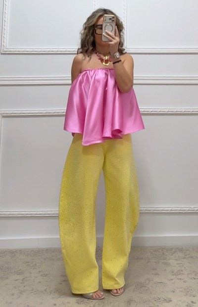 Τζιν παντελόνι με στρας κίτρινο