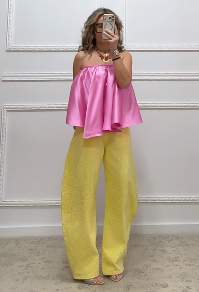 Τζιν παντελόνι με στρας κίτρινο