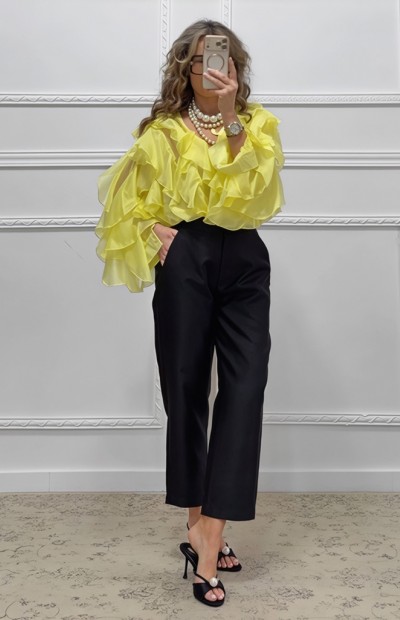 Μπλούζα με βολάν κίτρινη