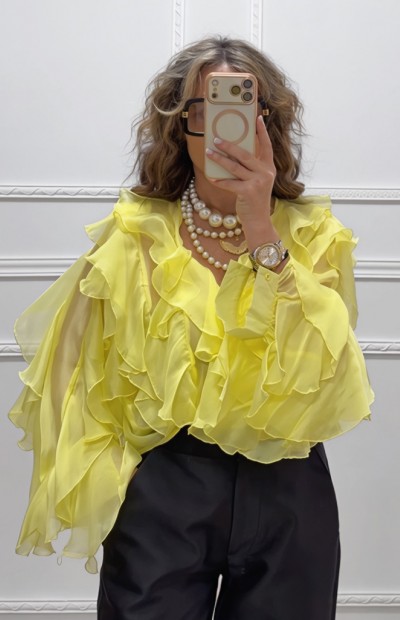 Μπλούζα με βολάν κίτρινη