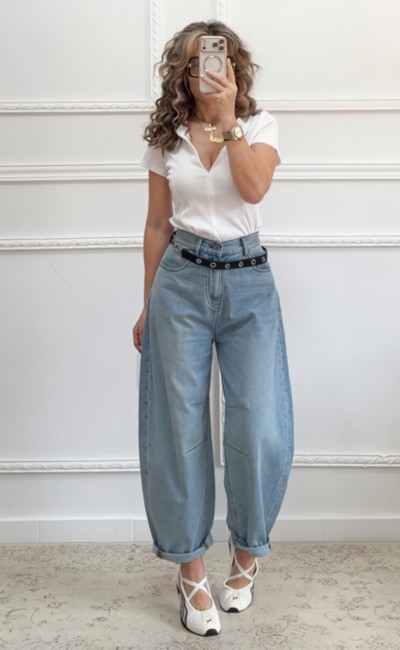 Τζιν παντελόνι με διακοσμητικά γαζιά