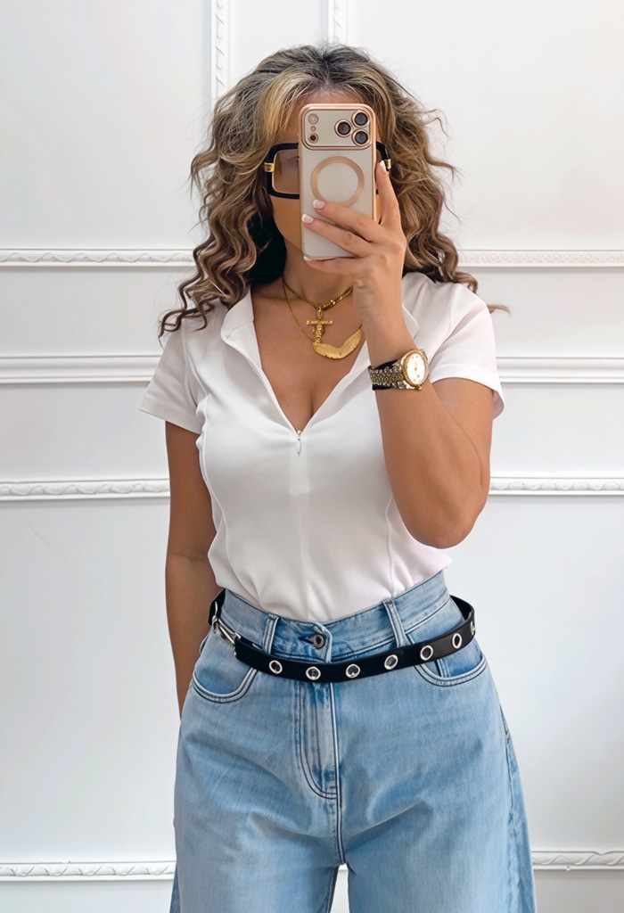 Μπλουζάκι με φερμουάρ λευκό