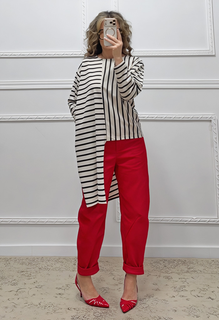 Ασύμμετρη μπλούζα ριγέ