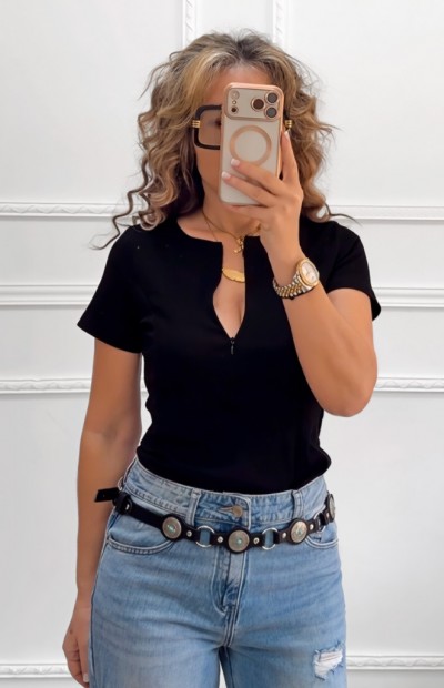 Μπλουζάκι με φερμουάρ μαύρο