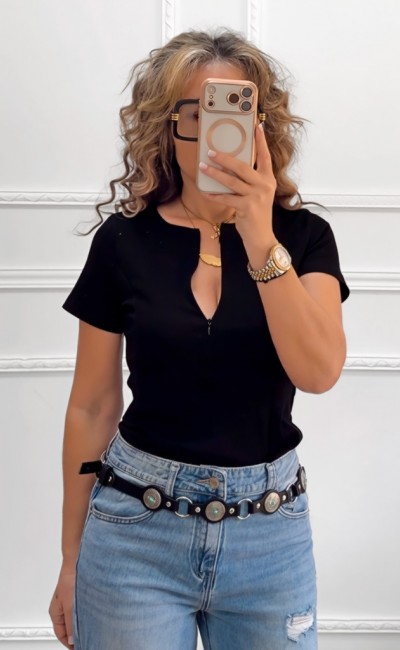 Μπλουζάκι με φερμουάρ μαύρο