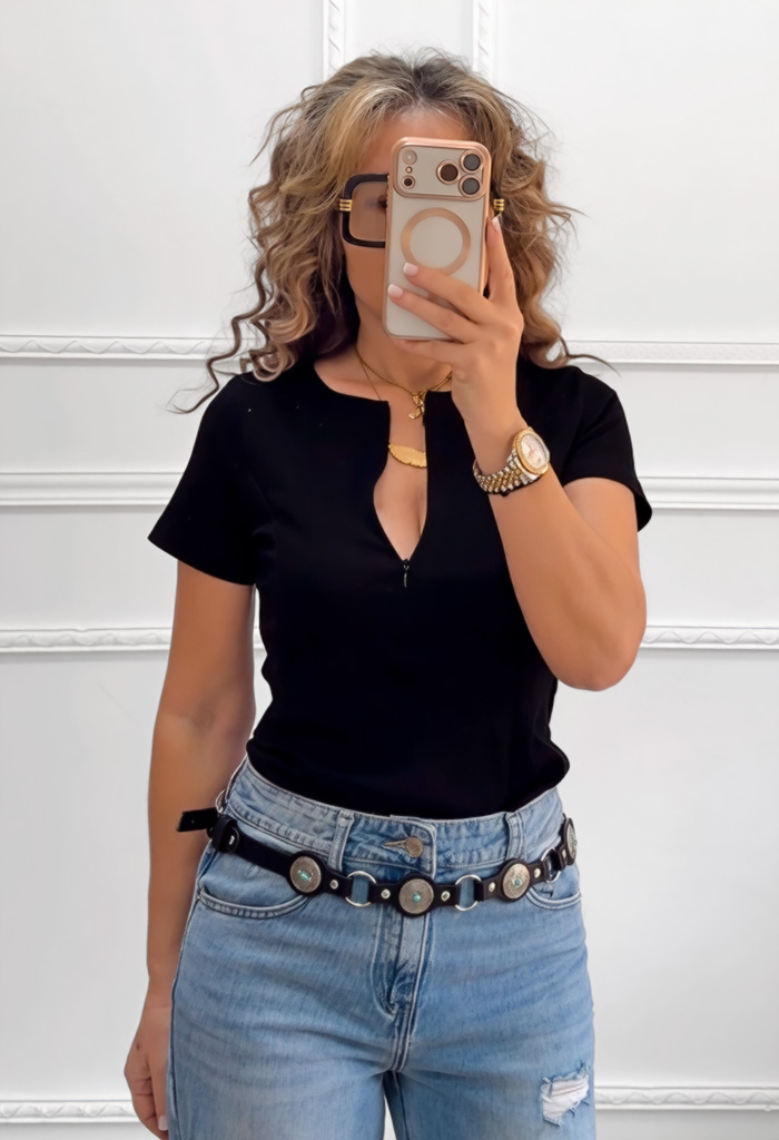 Μπλουζάκι με φερμουάρ μαύρο