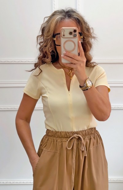 Μπλουζάκι με φερμουάρ κίτρινο