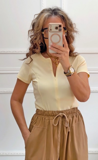 Μπλουζάκι με φερμουάρ κίτρινο