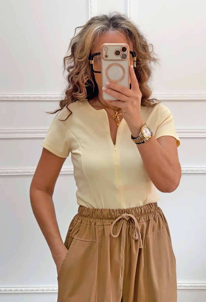 Μπλουζάκι με φερμουάρ κίτρινο