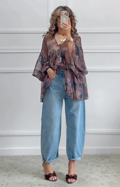 Army print μπλούζα με βολάν