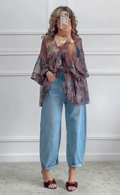 Army print μπλούζα με βολάν