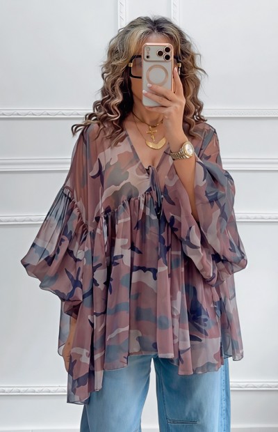 Army print μπλούζα με βολάν