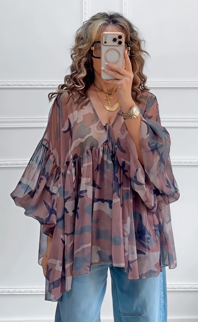 Army print μπλούζα με βολάν