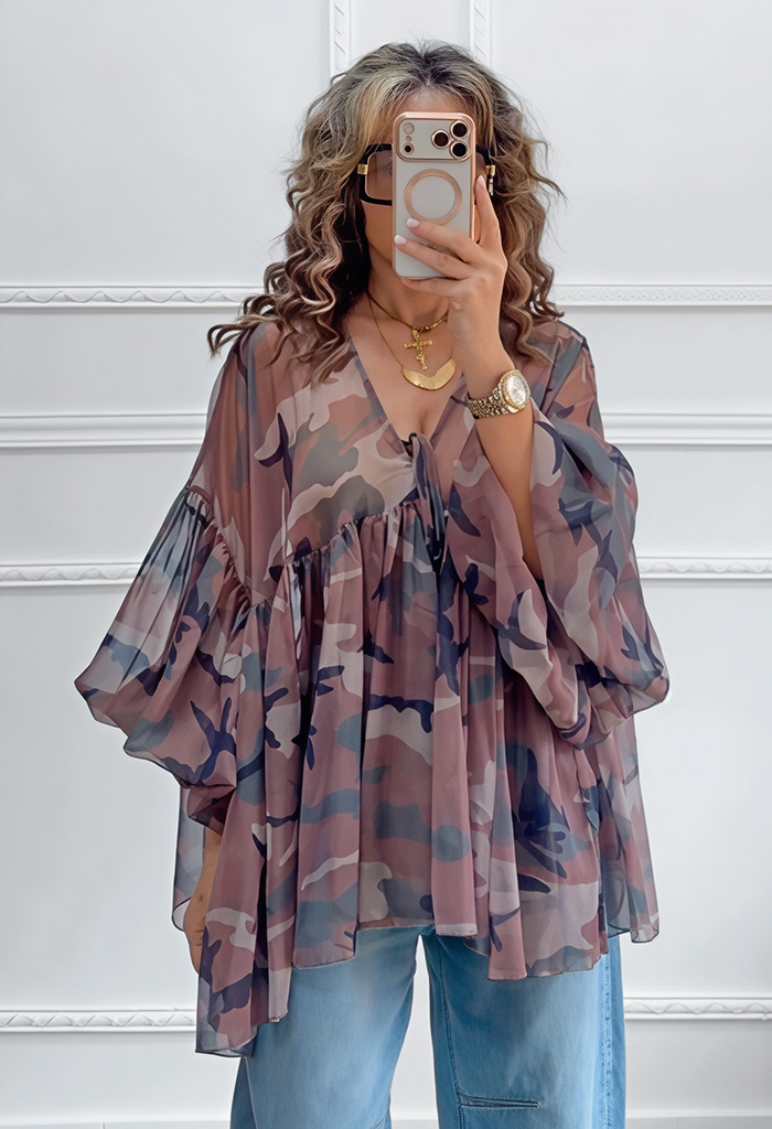 Army print μπλούζα με βολάν