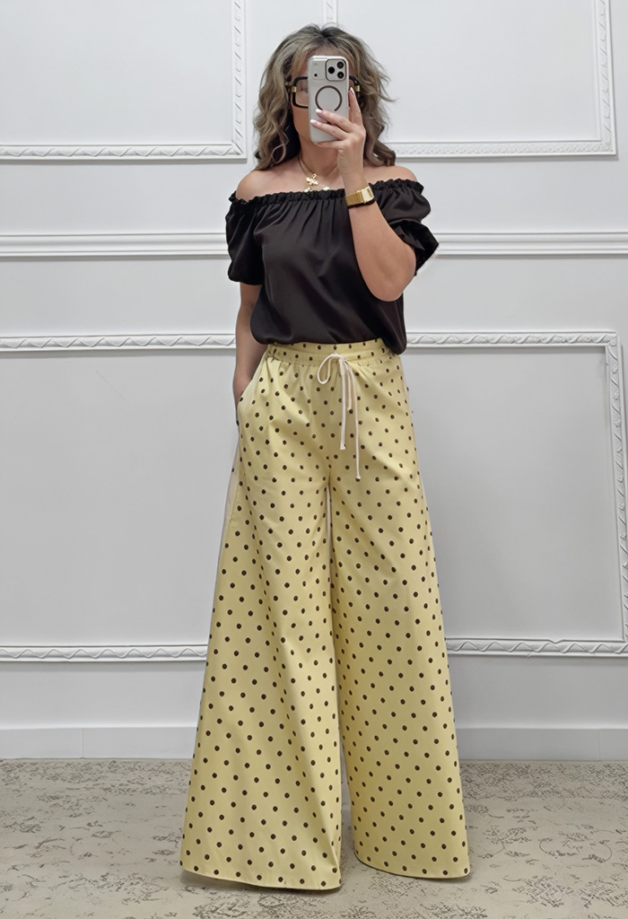 Πουά παντελόνα κίτρινη