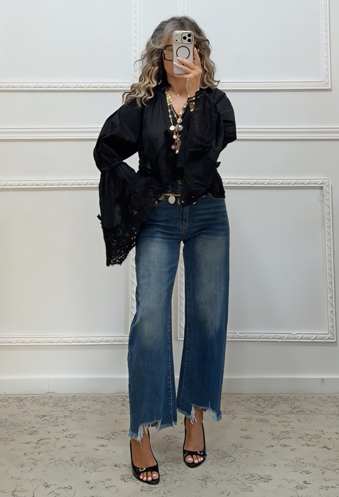 Boho πουκαμίσα μαύρη