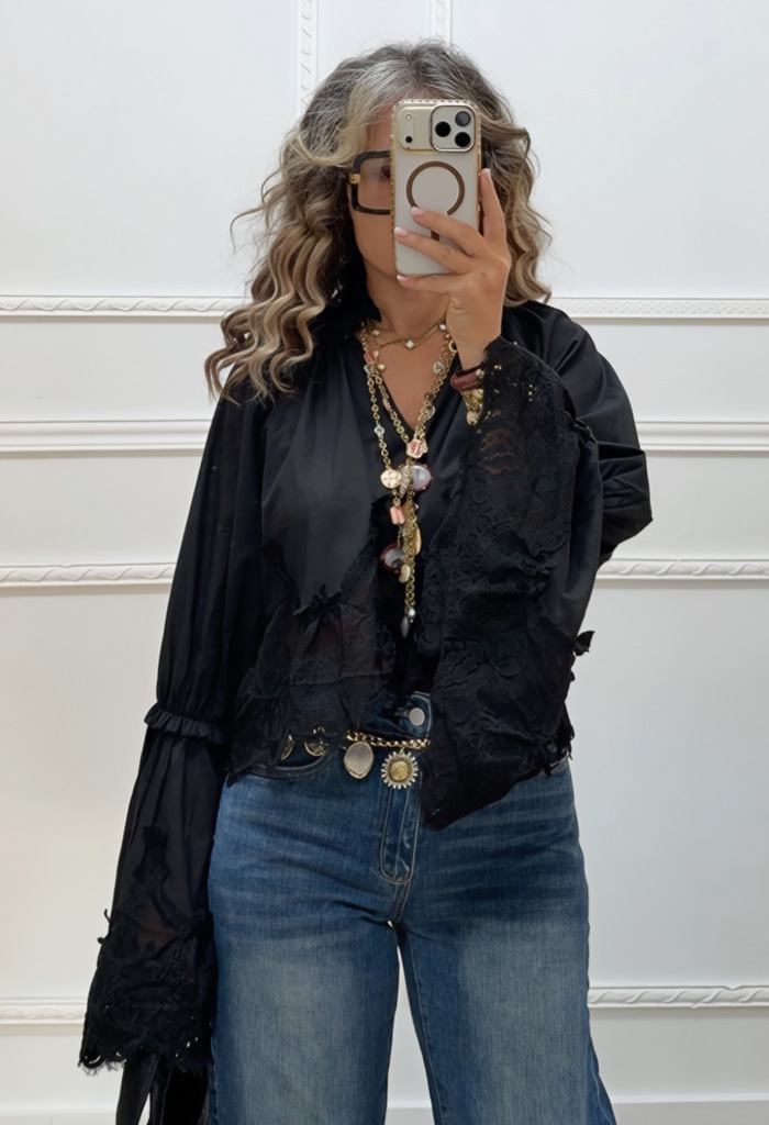 Boho πουκαμίσα μαύρη