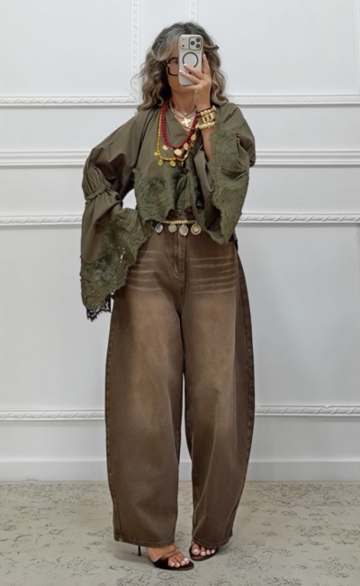 Boho πουκαμίσα χακί