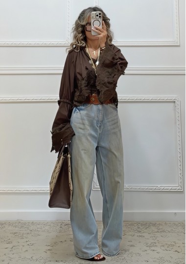 Boho πουκαμίσα καφέ