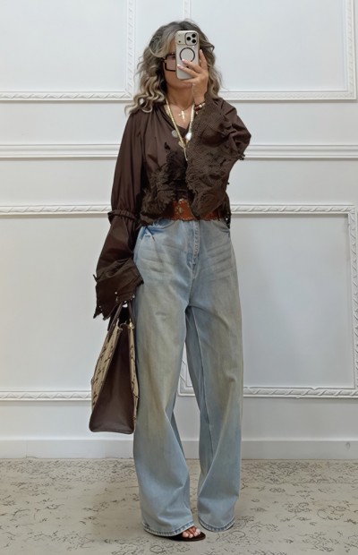 Boho πουκαμίσα καφέ