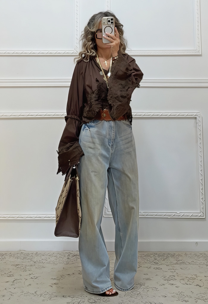 Boho πουκαμίσα καφέ