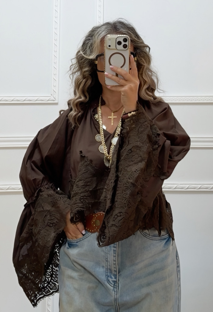 Boho πουκαμίσα καφέ